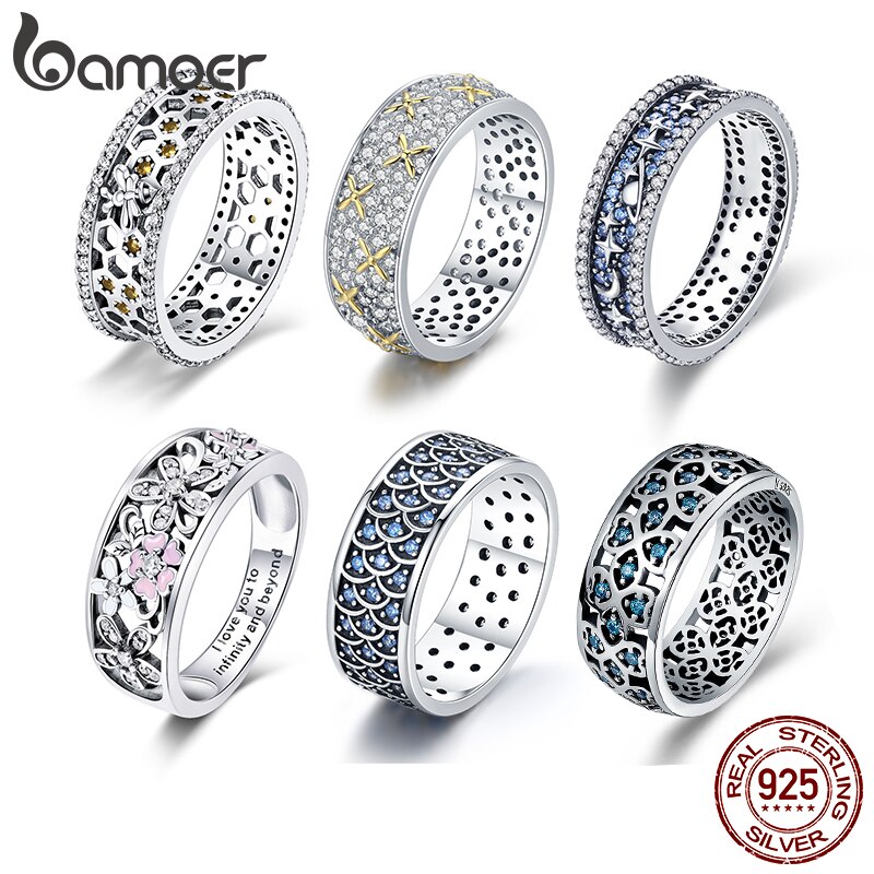 BAMOER Brede Zilveren Ringen voor Vrouwen Authentieke 925 Sterling Zilveren Bee Ster Blauwe Vinger Ring Vrouwelijke Fijne Sieraden Party Bijoux