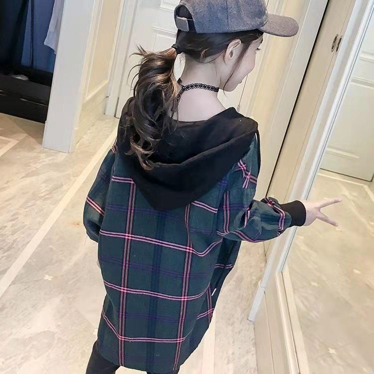 Hot 2022 bambini camicetta ragazza cotone verde/rosso camicie a quadri per adolescenti primavera autunno moda giacca Cardigan con cappuccio 3-13 anni