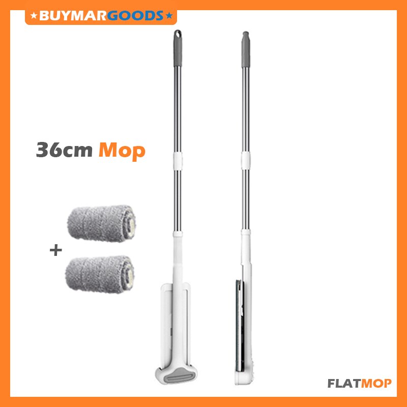 Fregona plana y giratoria para suelos, accesorio de autolimpieza, sin lavar a mano, zapatillas, escurridor automático, suelo de madera y mármol: 36cm Mop With 2 Pads