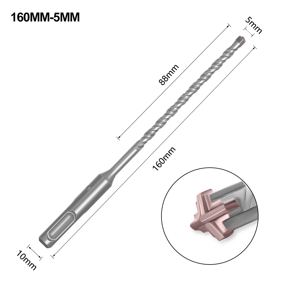 SDS Plus Drill Bit Concrete Cross Tips Bits 4 Cutters Ceramic Wall Brick Drilling Bits Electric Hammer Bits: grey