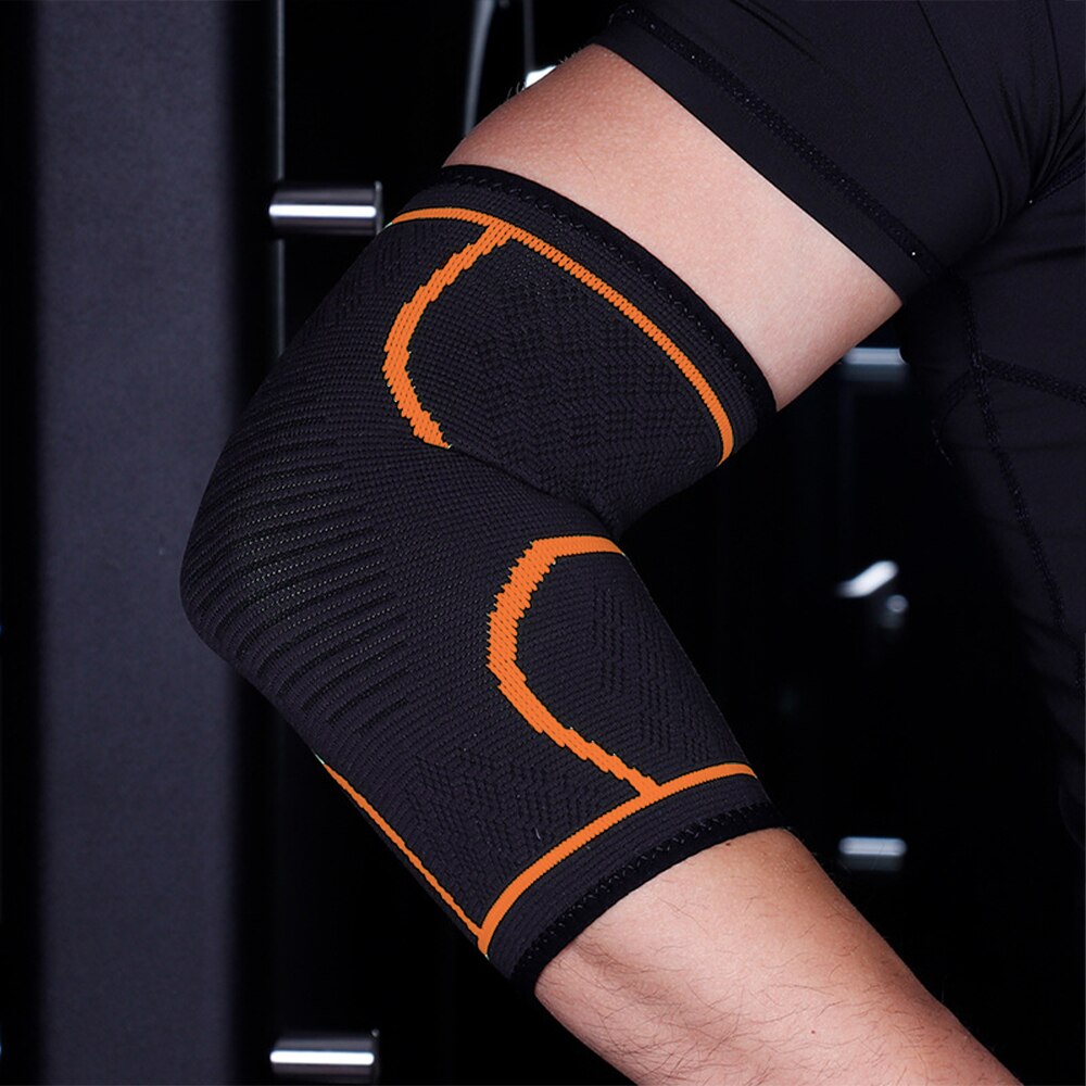 1 stuk elleboogondersteuning elastische gym elleboogbescherming absorbeert zweet sport basketbal arm mouw elleboogbrace buitensporten fietsen: Oranje / Ik
