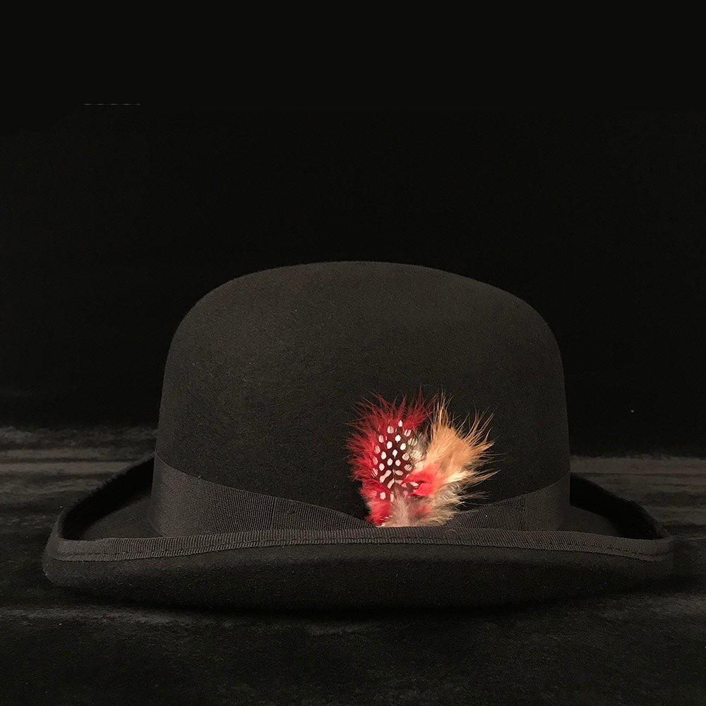 Tradition 100% Wool Women's Men's Black Felt Bowler Hat Gentleman Crushable Dress Tuxedo Derby Costume Steampunk 4Size S M X XXL: 55CM
