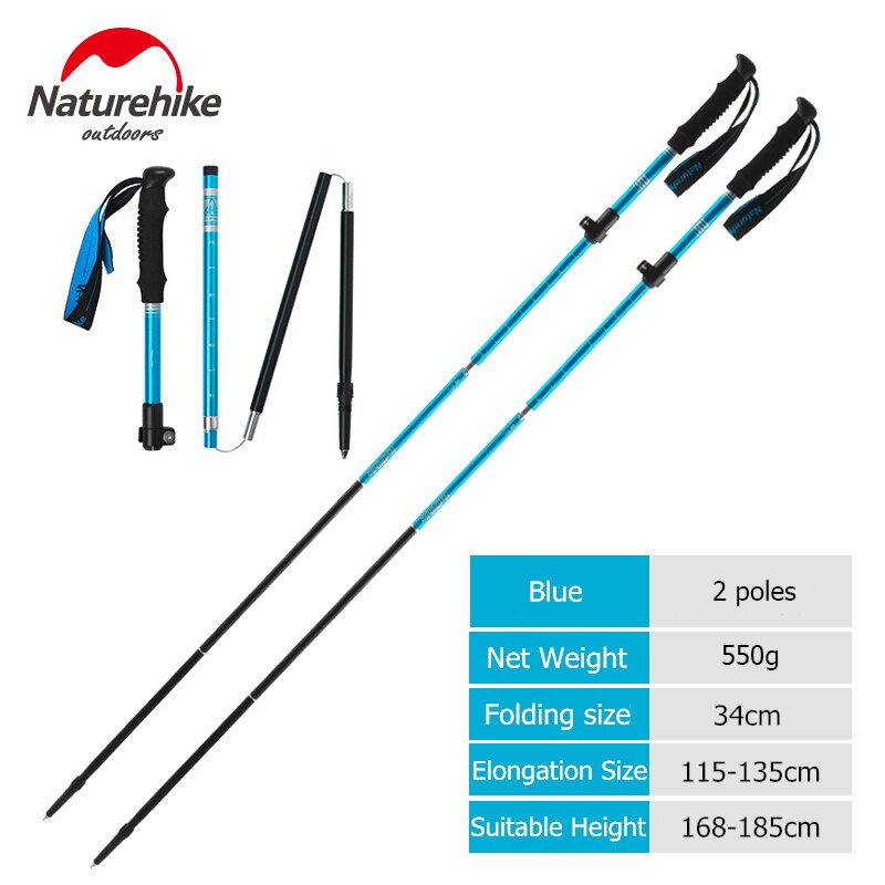 Naturehike Trekking Poles Folding Hiking Stick Collapsible Hiking Poles Trekking Stick Walking Poles Nordic Walking Sticks: Blue - 2 poles