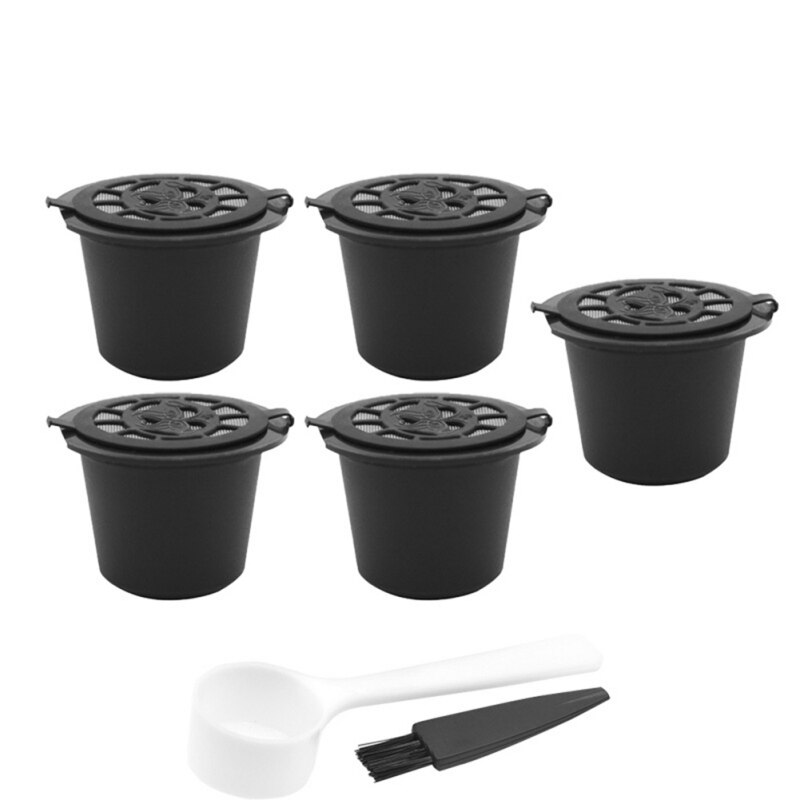 Reusable Coffee Capsules Cup With Spoon Brush Black Refillable Coffee Capsule Refilling Filter Coffeeware: 5