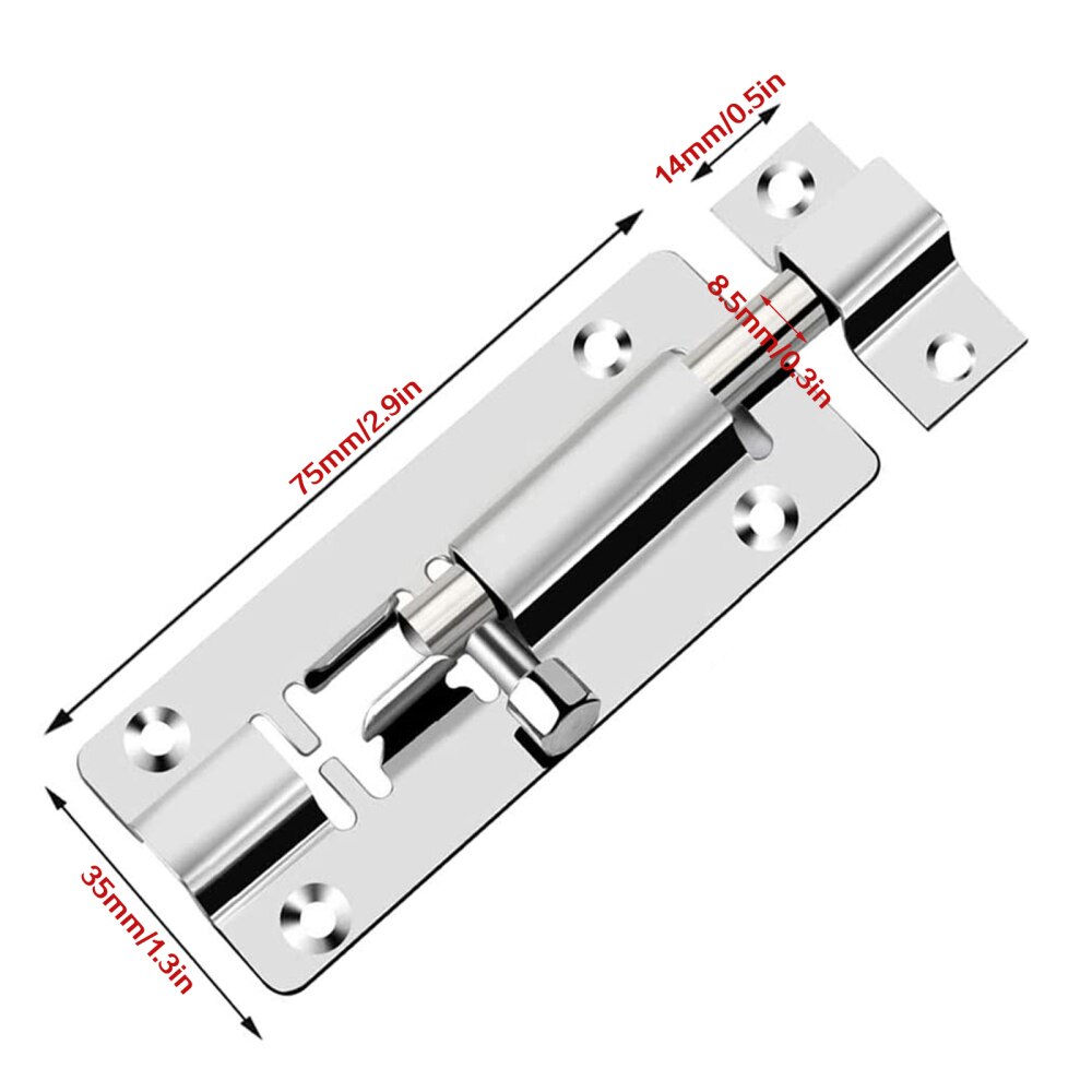 4Pcs Slide Door Latch Lock Stainless Steel Bolt Screws Energized For Drawer cupboard With Screws Door Security Home Improvement