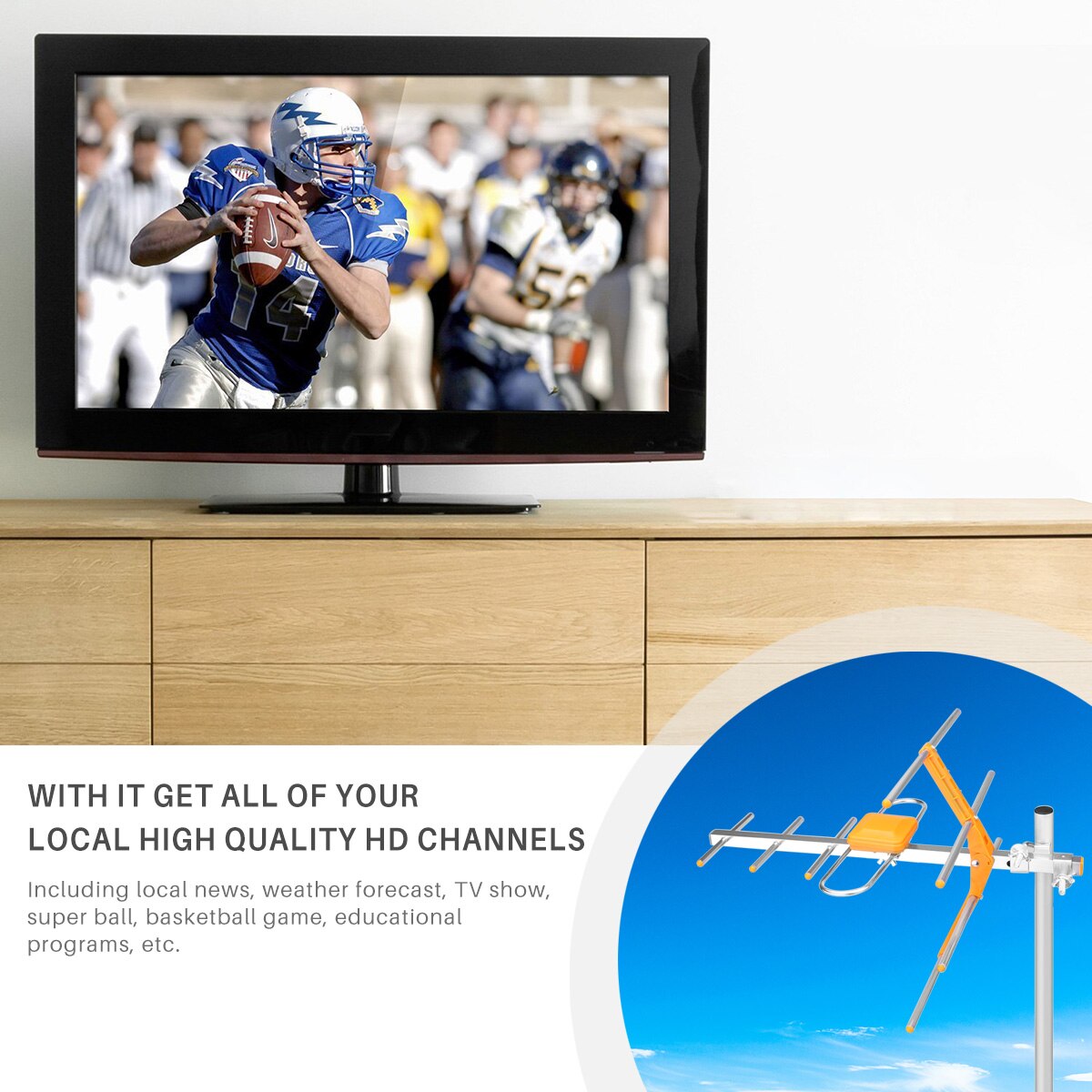 High Gain HDTV Antenna High Gain Strong Signal Low Noise Outdoor TV Antenna Long Access Rang HD Digital Outdoor TV Antenna