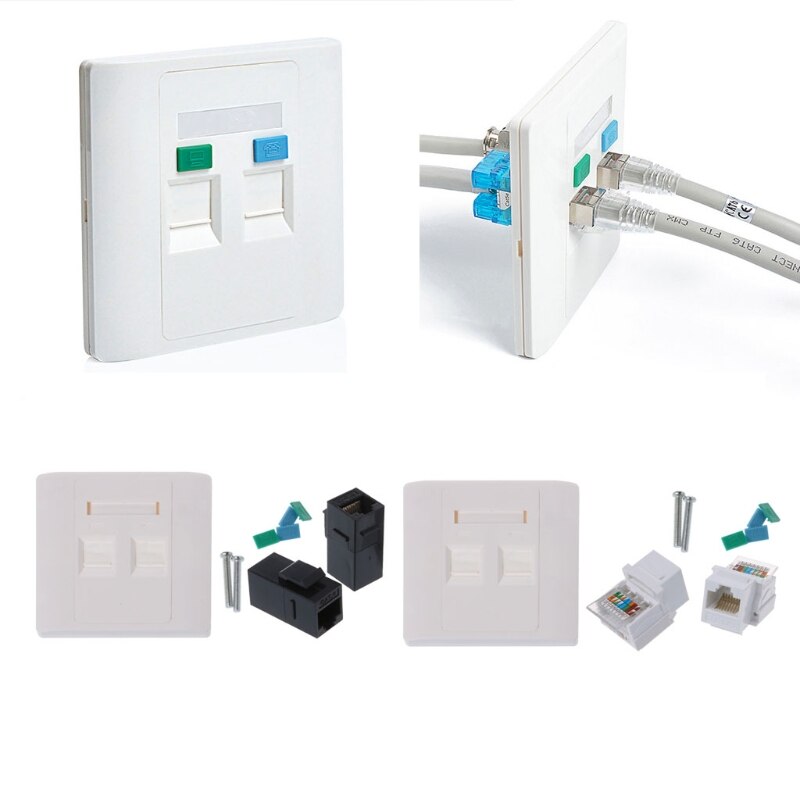 2 Ports RJ45 Network Wall Plate With Female to Female Connector CAT5e / CAT6