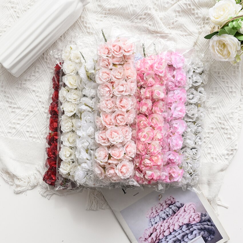 18PCS Artificial Flowers Mini Silk Bouquet Wedding Decorative DIY Wreath Christmas Decoration Vase for Home Garden Scrapbooking