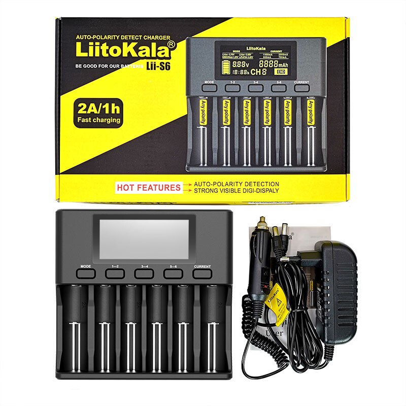 LiitoKala Lii-PD4 Lii-S4 Lii-500S Lii-S6 battery Charger for 18650 26650 21700 AA AAA 3.7V/3.2V/1.2V lithium NiMH batteries: Lii-S6 Charger / US