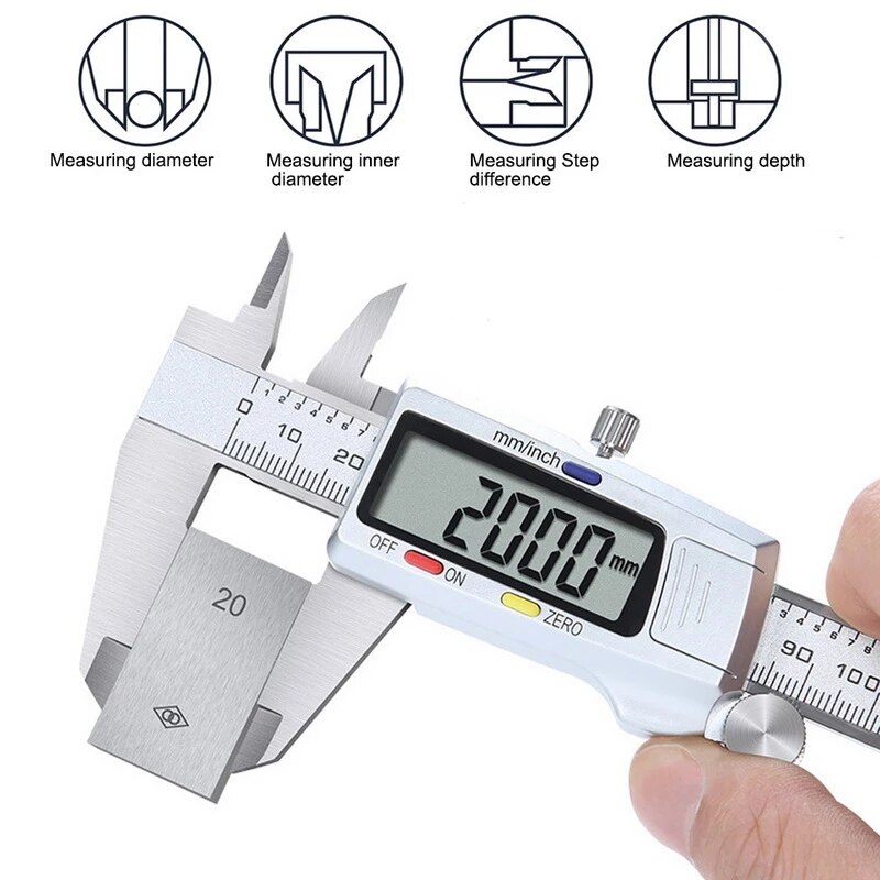 Vernier Digital de acero inoxidable, calibres de micrómetros, 6 ", 150mm, herramienta de medición de paquimetro