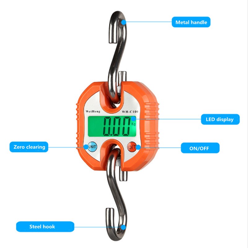 Báscula de grúa de 1000KG, balanza Digital de OCS-S1, 1Ton, 2000lb, LCD, alta precisión, Industrial, resistente, con gancho colgante