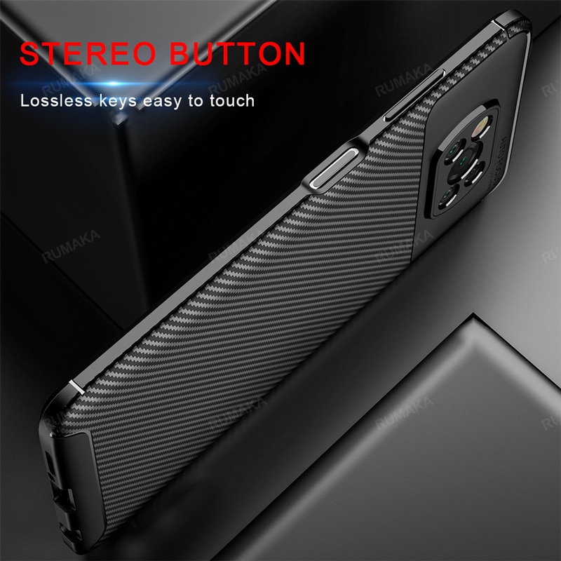 Shockproof Case For Xiaomi Poco X3 NFC Case Carbon fiber texture Soft Silicone Rubber Back Cover For Xiaomi Poco M3 phone case