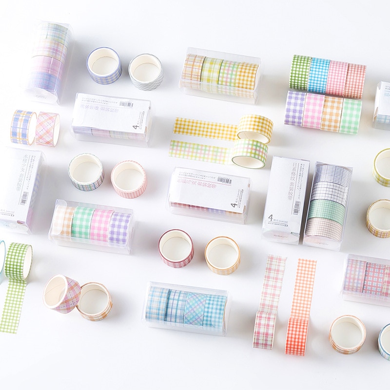 4 Stks/set Verse 20Mm * 2M Raster Lijnen Geometrie Washi Tape Set Scrapbooking Diy Masking Tape Dagboek Journal school Aanbod Briefpapier