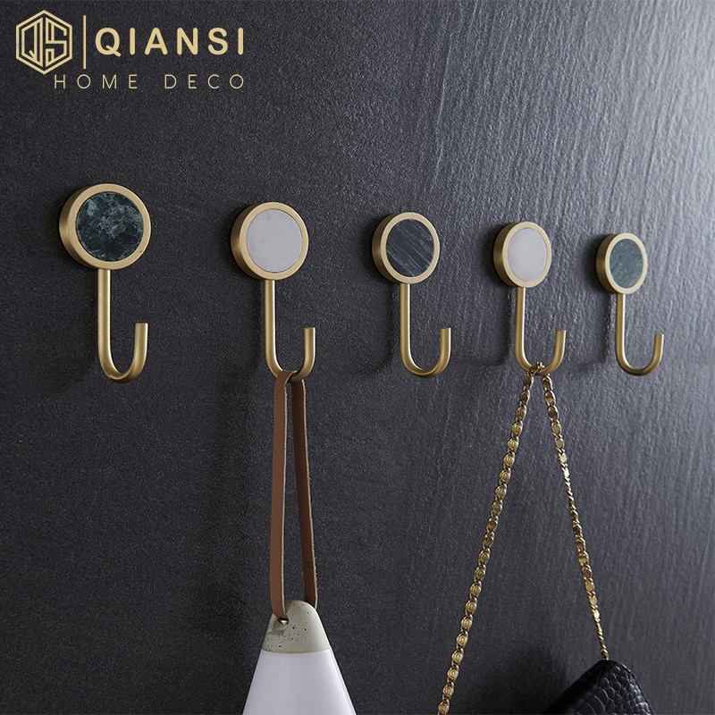 Qiansi Möbel Haken Natürliche Marmor Intarsien Durcheinander KleiderbüGel, nagel-Freies Zauberstab Halterung Mantel Keychain Metall Haken
