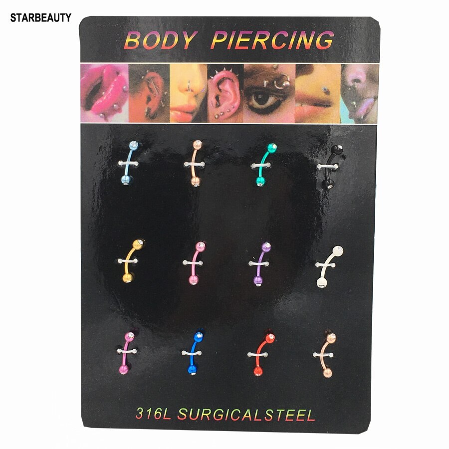 12 stks/set Chirurgisch Staal Wenkbrauw Piercing langue Crystal Neus Lip Ring Tong Piercing Tragus Kraakbeen Earring Body Jewelry16G