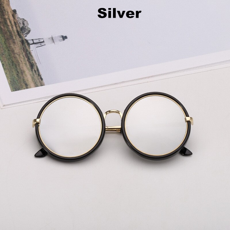 Kottdo klassiske runde børn solbriller vintage drenge piger børn solbriller metal antirefleks solbriller  uv400: Sølv