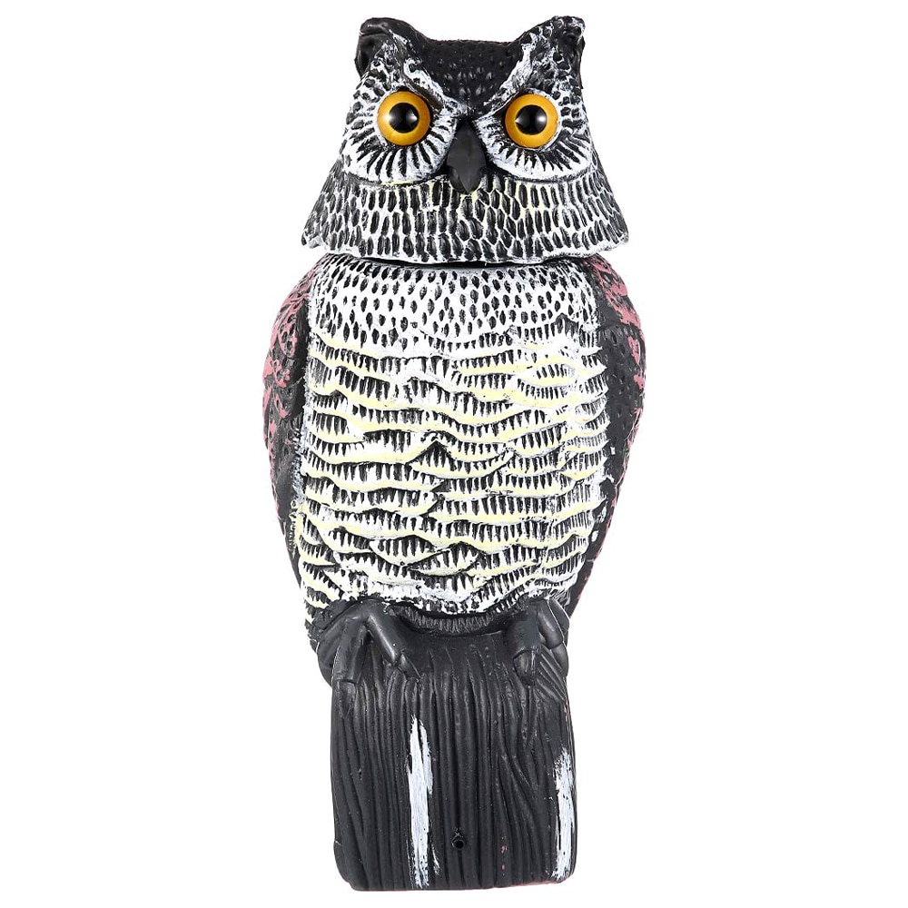 Realistic Bird Scarer Rotating Head Sound Owl Prowler Decoy Protection Repellent Pest Control Scarecrow Garden Yard Move Decor