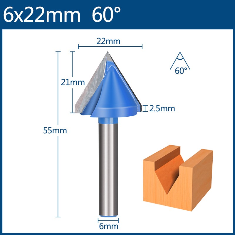 Fresa de 6mm, broca en V, broca enrutadora de MDF de madera maciza 3D, fresas de 60 90 120 150 grados