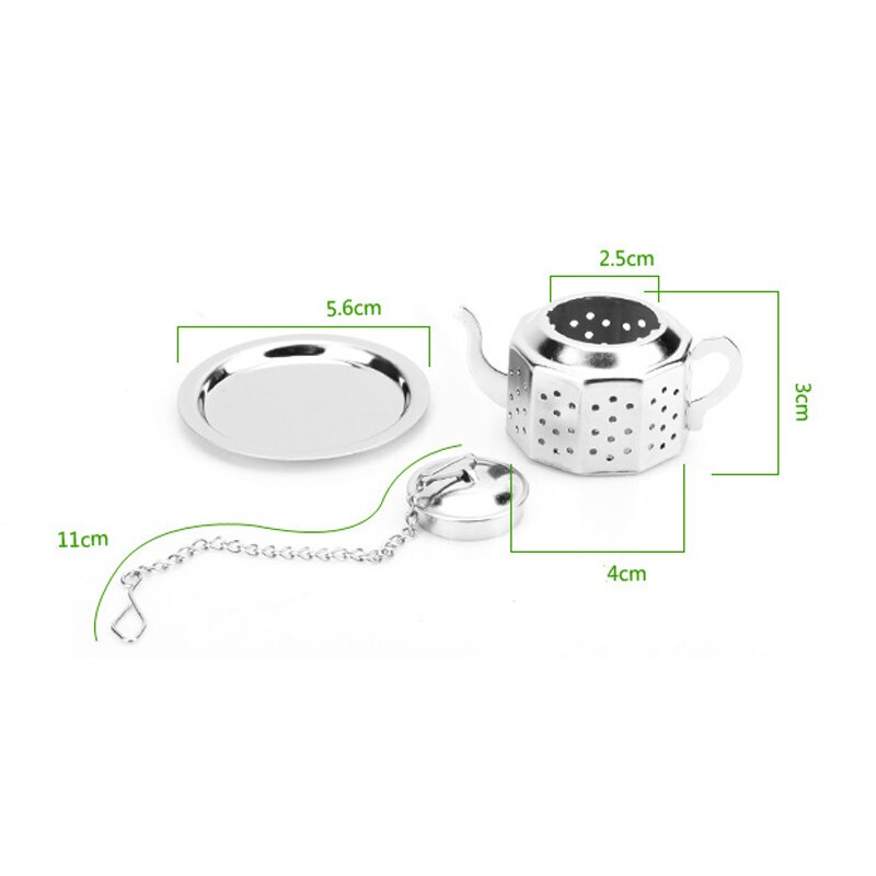 Stainless Steel Teapot Shape Tea Leaf Infuser With Tray Convenient Spice Drinking Strainer Herbal Filter