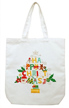 34*39Cm Halffabrikaten Leuke Kerst Kleur Canvas Tas Borduren Kit Handwerken Sets Voor Beginner Handgemaakte Canvas bag Xmas: Tree6