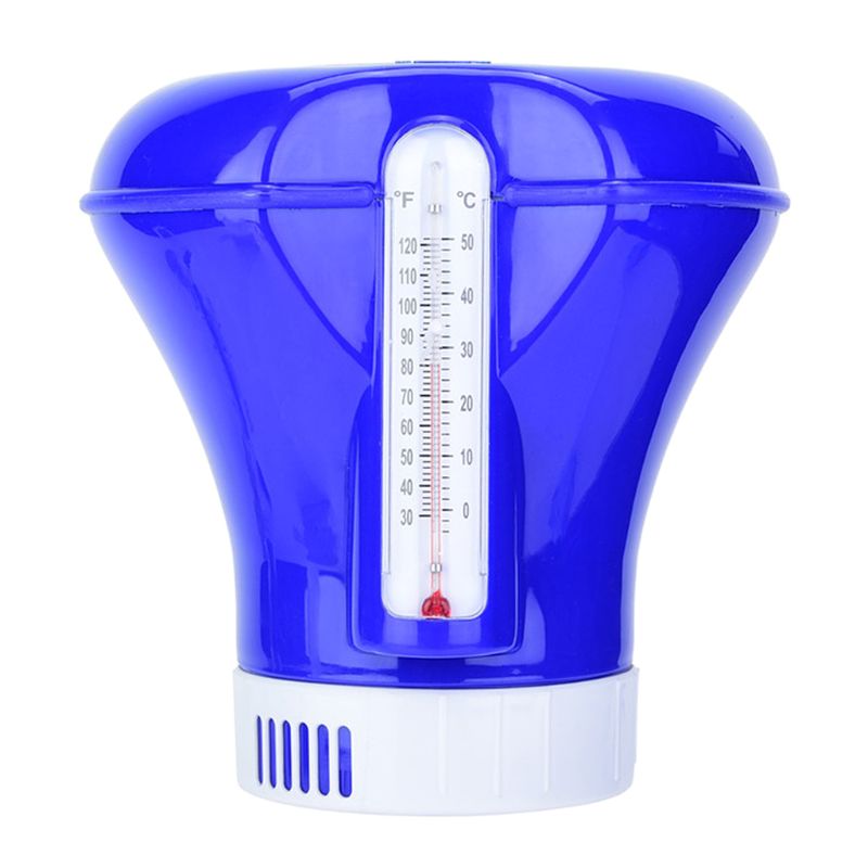8 Inch Swimming Pool Floating Chemical Chlorine Tablet Dispenser Feeder Applicator with Thermometer Spa Tub Supplies A69D