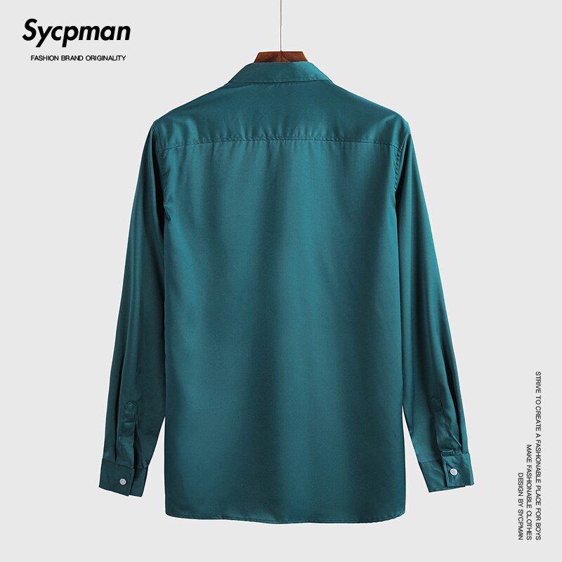 Summer dark green long sleeve men's shirt dark green charm business business trip lining men's personality Lapel stereo
