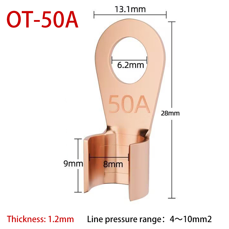 Terminal OT de cobre, conector de Cable no aislado, terminales de Cable eléctrico desnudo, Terminal de engarzado de anillo de batería, 10/50 Uds., 10-400A: Rojo / 3P