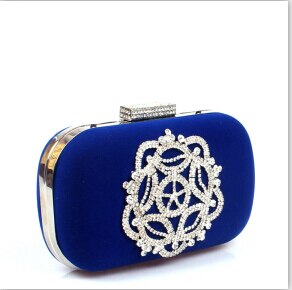 Velvet diamonds wine red evening bags mini purse clutch with chain shoulder evening bag for wedding: Blue