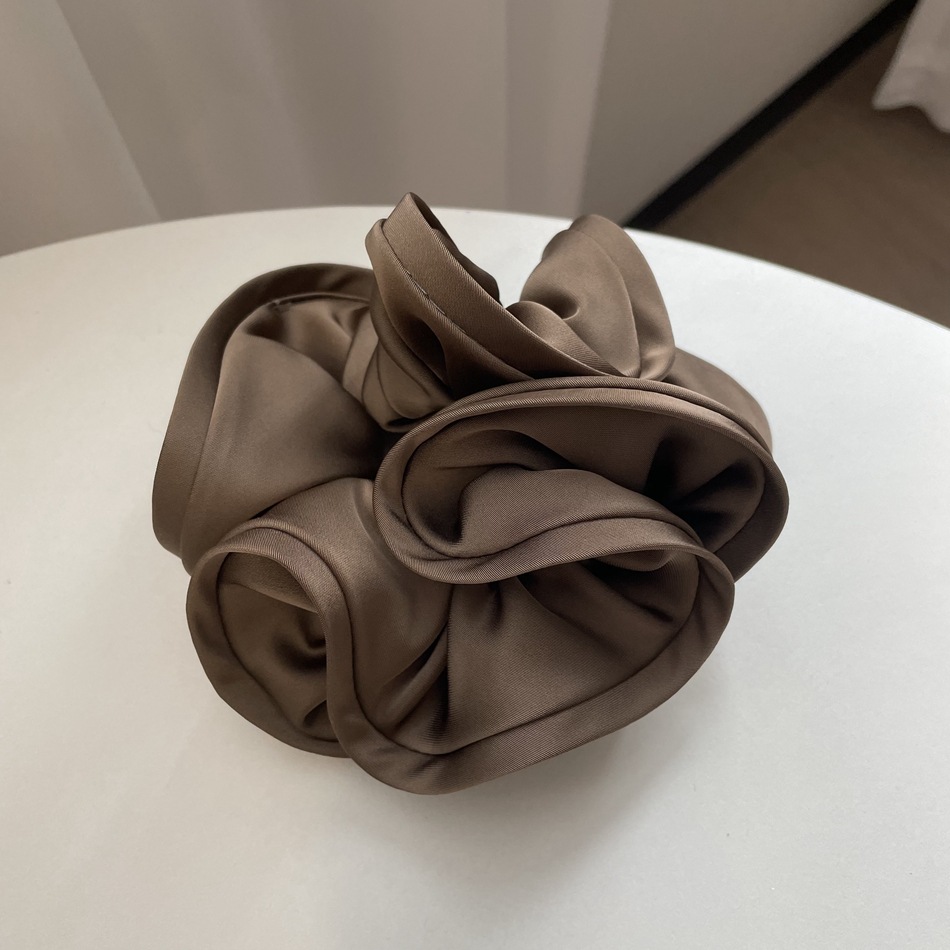 Coleteros grandes Satain de doble tela de seda satinada de estilo coreano, accesorios para el cabello para mujeres, bandas elásticas de alta gama para niñas: Beige