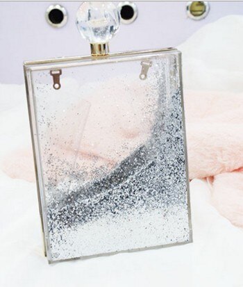 Minaudiere transparent, petit sac à main de luxe pour les femmes,en acrylique,avec cristaux et straps à chaine unique,disponible en plusieur couleurs: sliver perfume