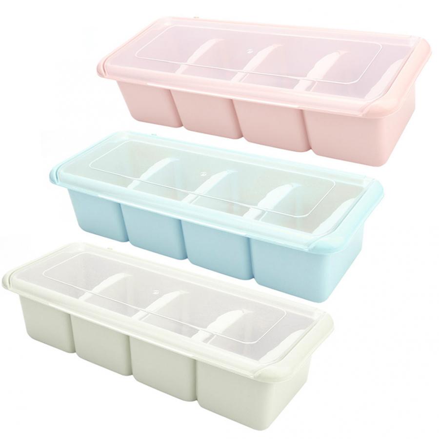 Caja de condimentos de 4 celdas, estante de especias, organizador, soporte para condimentos, contenedor de cocina, tarros de especias, herramienta para especias,