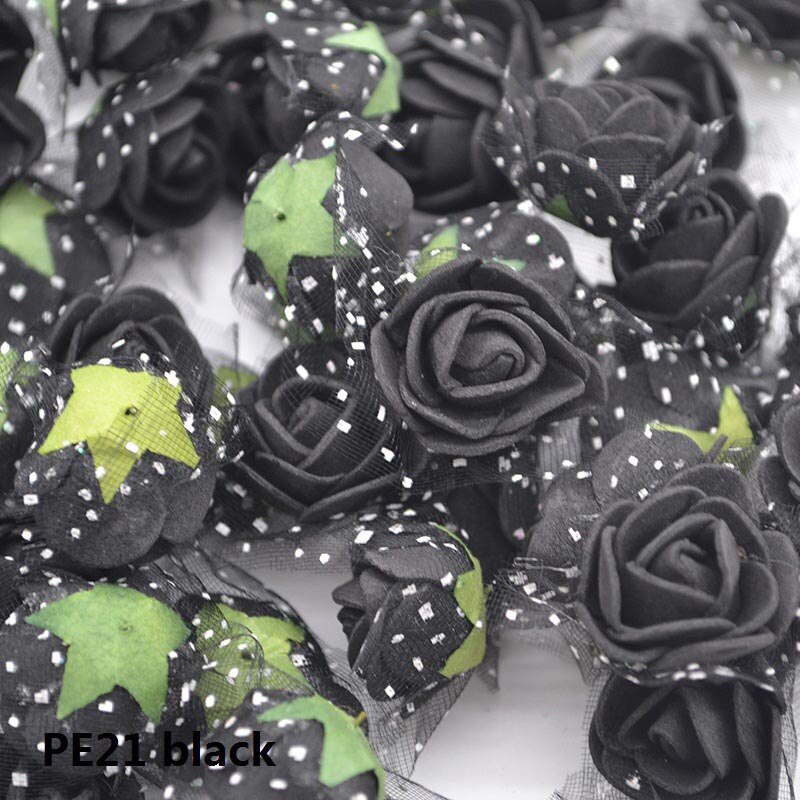 50 st 2cm mini pe skum rosor konstgjorda siden blomhuvuden handgjorda diy krans bröllop födelsedag hem inredning box tillbehör: Pe21 svarta