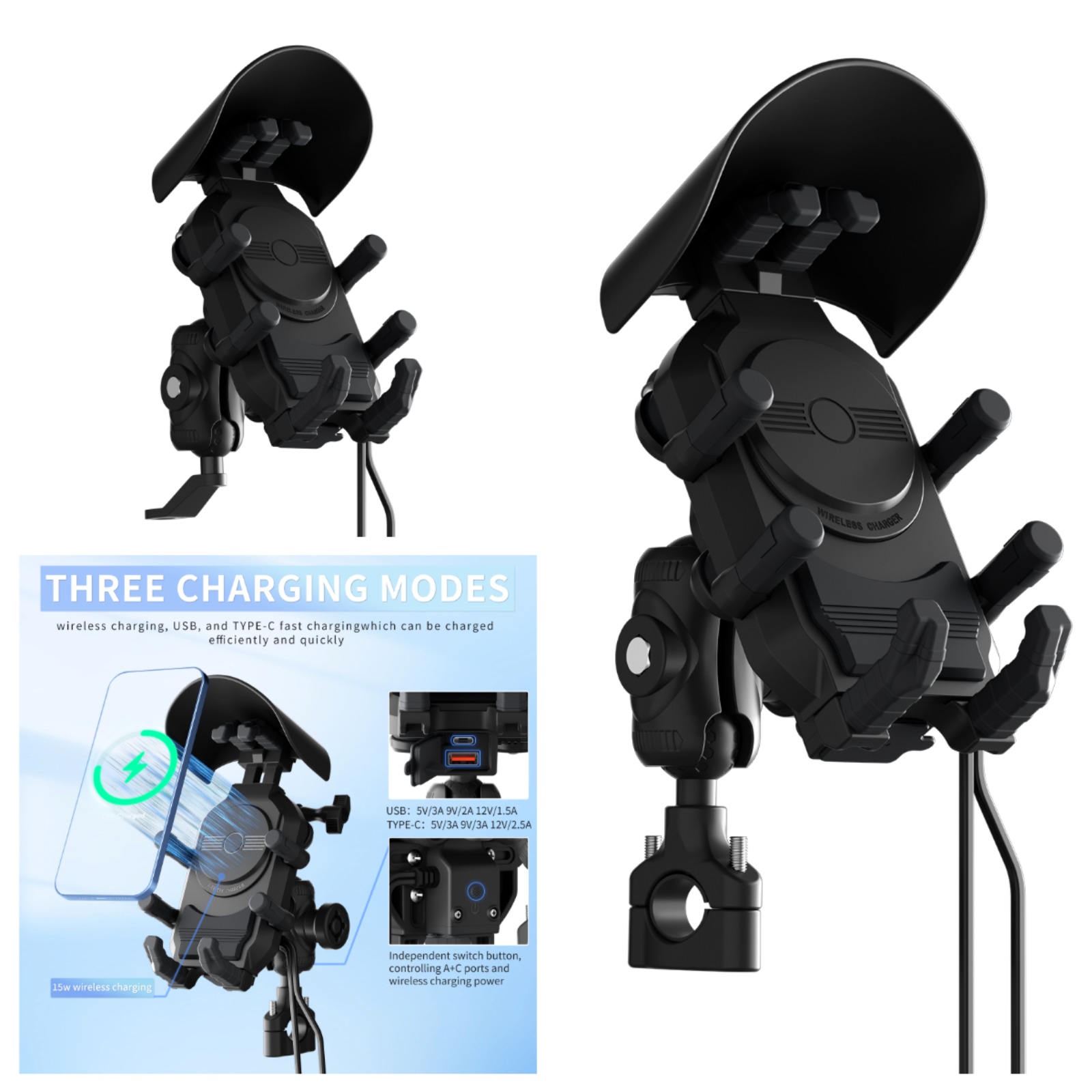 15W motorfiets telefoonhouder draadloze oplader telefoonhouder oplader GPS Moto ondersteuning mobiele telefoon stuurhouder voor 4-7 inch telefoon