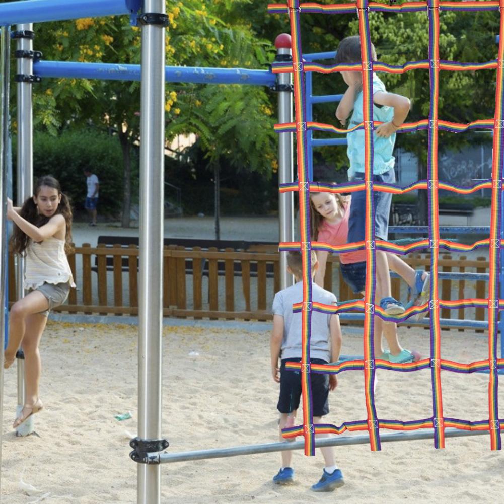 Red de cinta de arcoíris para exteriores, Red de escalada, pared de escalada para niños, entrenamiento físico, Red de escalada para entretenimiento deportivo diario