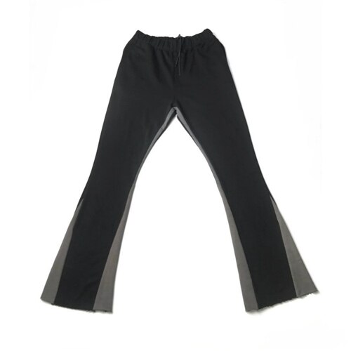 Pantalones de chándal deconstruidos negros/grises, pantalones de algodón de rizo ajustados acampanados, ropa de calle Vintage con abertura de pierna ancha de longitud extendida: XL SIZE 36 / Black