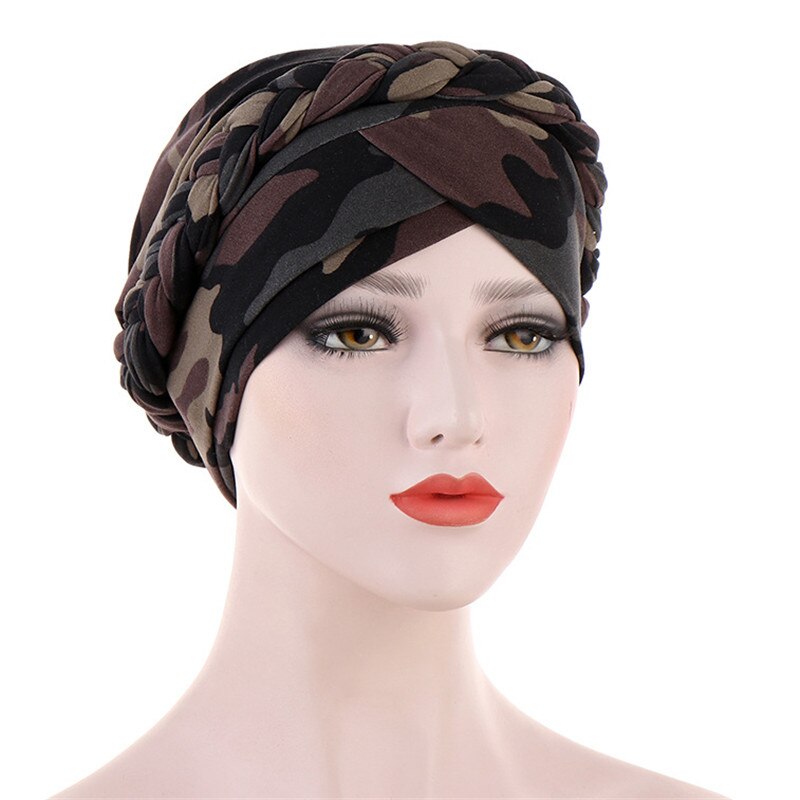 Bohemia Printed leopard cotton turban cap braid muslim head turbans for women pearls headscarf bonnet islamic inner hijabs caps: 11
