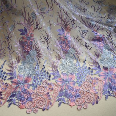 Europæisk og amerikansk broderi blondestof avanceret brudekjole stof nederdel tøj dekoration diy: Lilla og lyserød