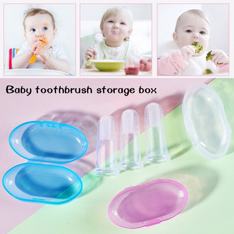 Gezonde Baby Tandenborstel Doos Tandenborstel Massage Opslag Wit/Roze/Blauw Plastic Siliconen Babyfingertoothbrush Babyfingertoy