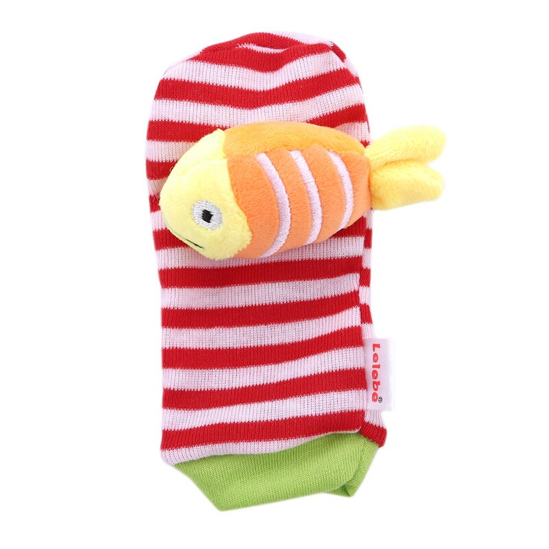 1pc Lovely Baby Kids Rattles Toys Cartoon Animal Socks Wrist Strap With Rattle Baby Foot Socks Bug Wrist Straps: Orange fish