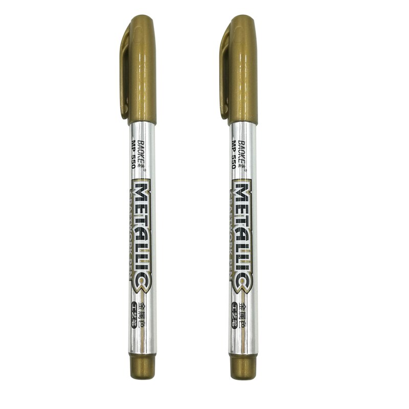 SIXONE 2 unids/set oro y rotulador plateado plumas de Metal de color de proceso de la pluma-en pluma rotuladores metalizados en vidrio de cerámica de la hoja: 2 Gold