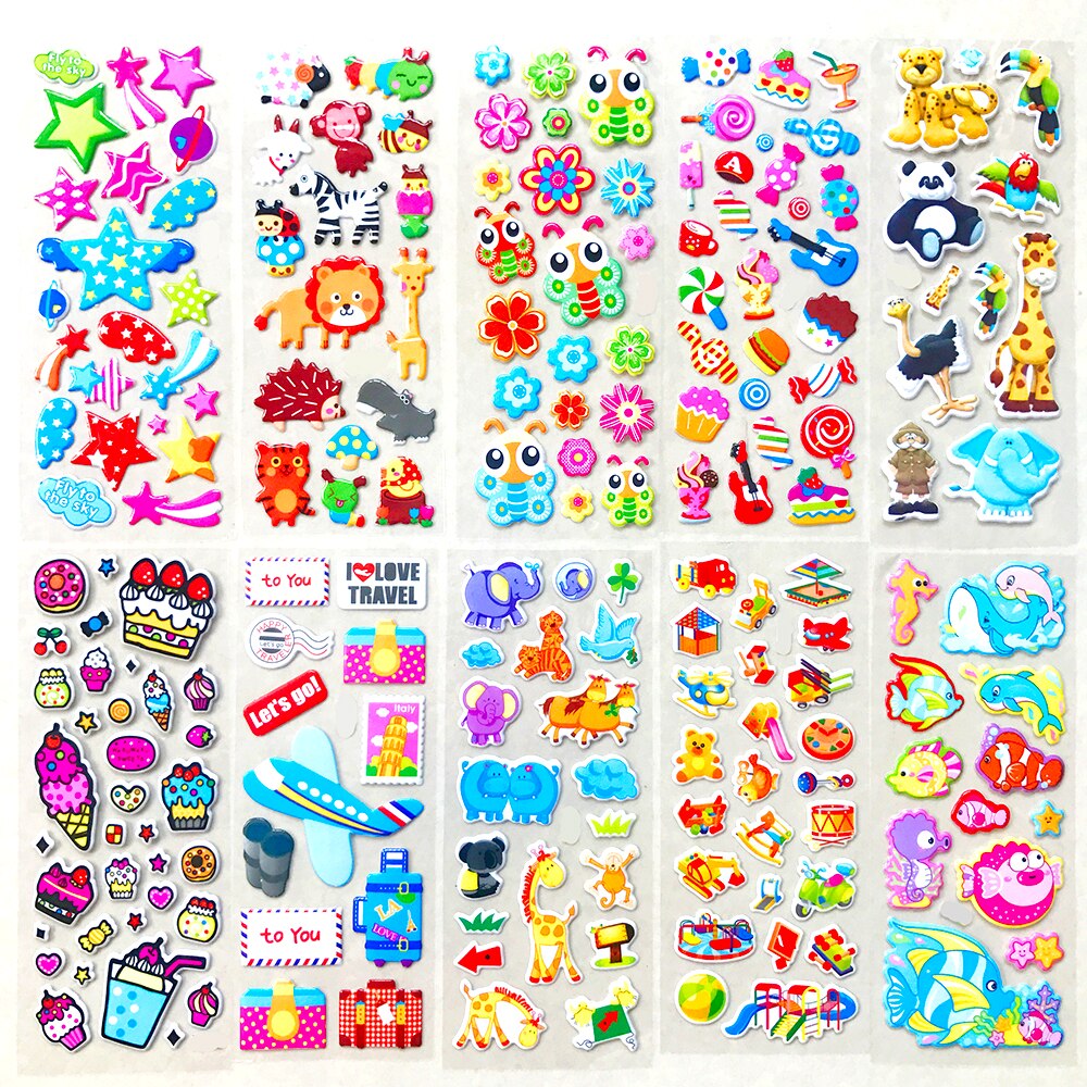 10 Different Sheets Various Cute Pet Animals Snacks Desserts DIY Cartoon Stickers Scrapbook Toys Buy 2 Get 1 Free Flatback