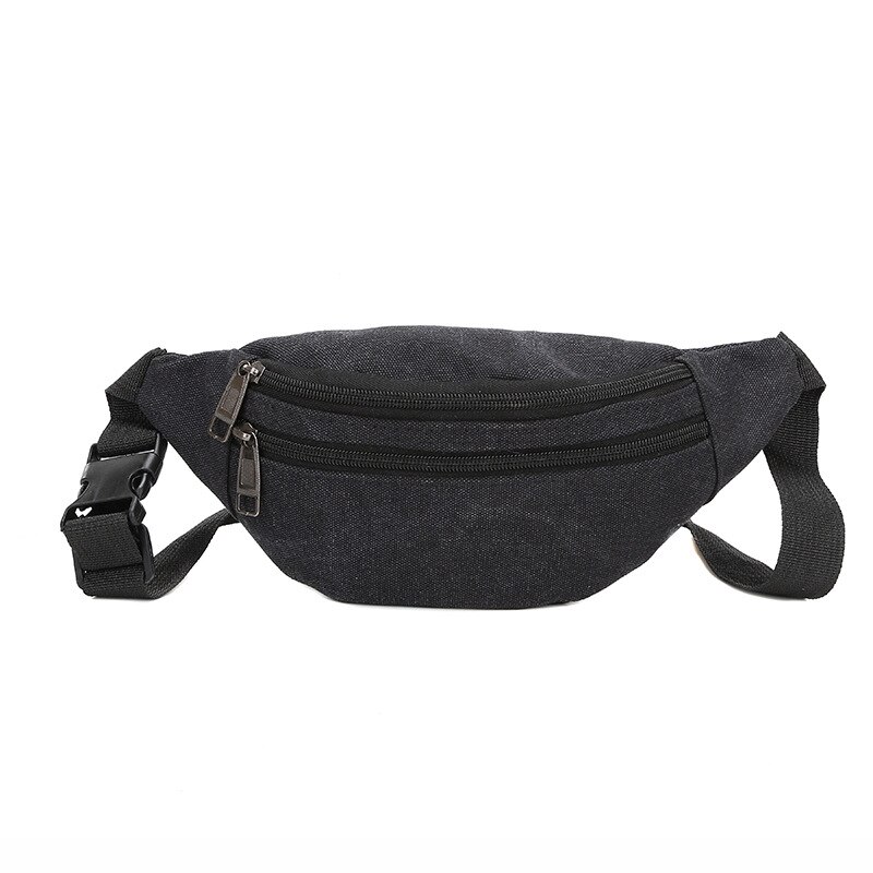 Casual Canvas Waist Bag Unisex Functional Waist Bag Mobile Phone Bag Men and Women Convenient Belt Banana Bag Pillow: Black A