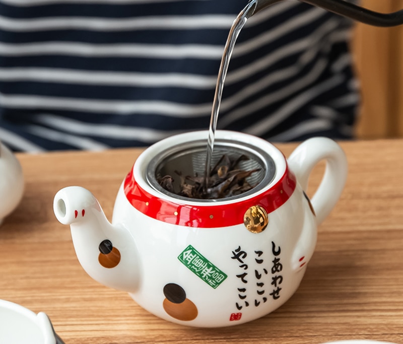 mignon chat chanceux porcelaine service à thé dessin animé en céramique tasse à thé Pot avec crépine belle Plutus chat théière tasse thé