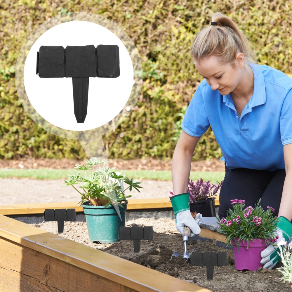 15pcs Garden Border Edging Simulation Stone Lawn Edging Plastic Plant Fence