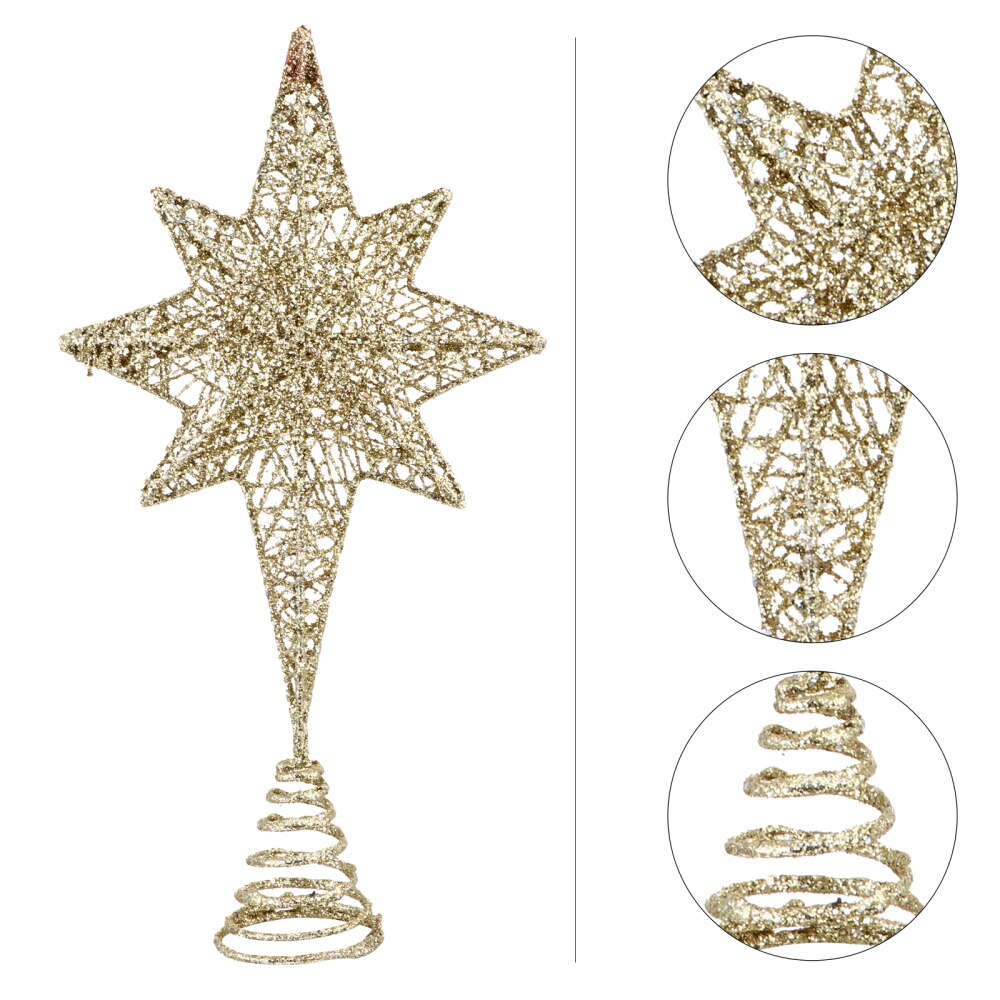 1Pc Christmas Eight Pointed Star Tree Topper Party Xmas Tree Ornament (Golden): Golden