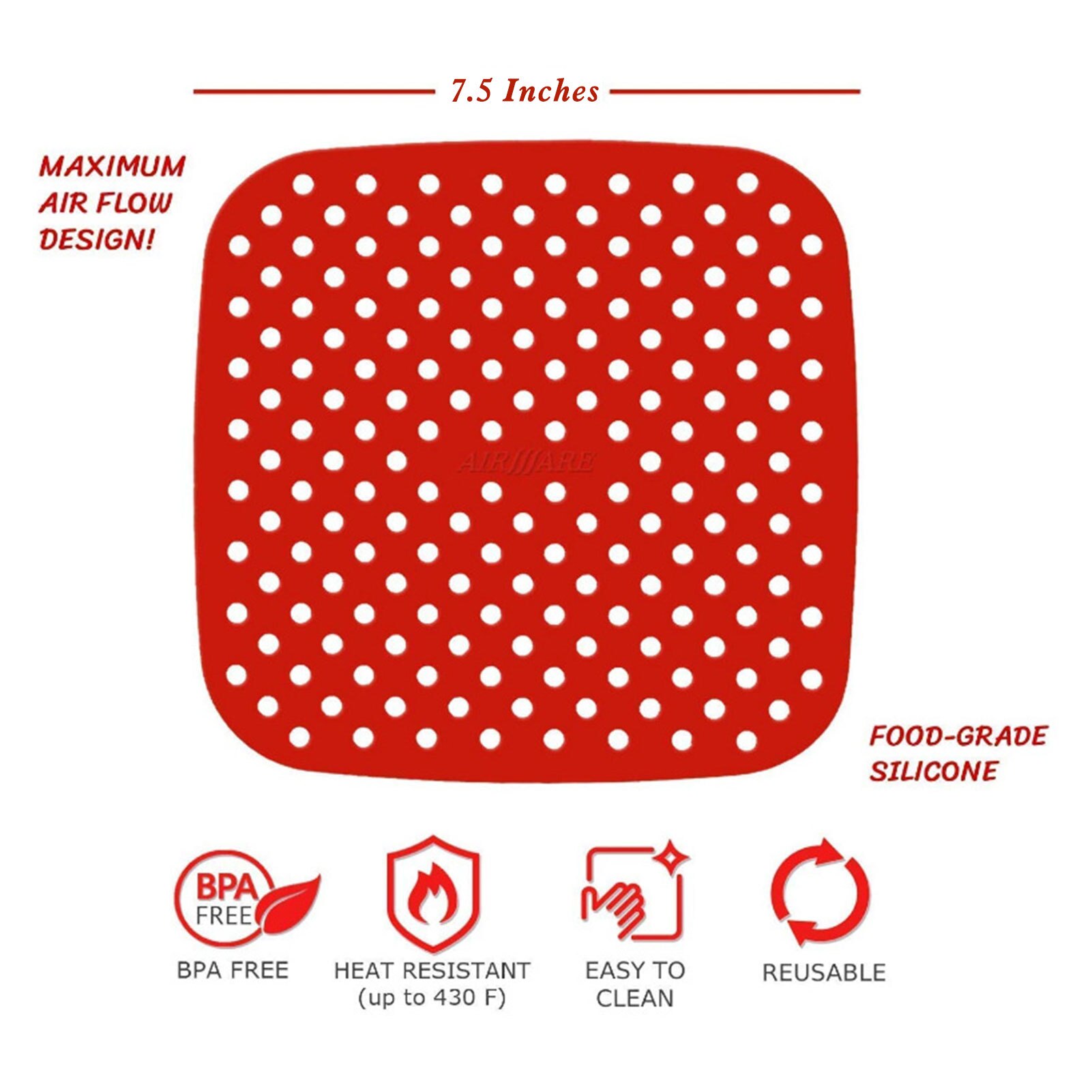 Herramientas de cocina, utensilios de cocina, freidora de aire reutilizable con forro de silicona antideslizante, suministros de freidora de aire cuadrados, accesorios para freidora: Red 7.5inch