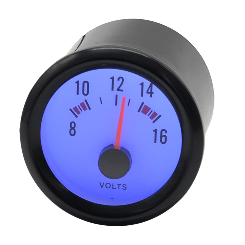 Ronde aarde 2 incn (52mm) 12 voltage auto motorfiets zwarte behuizing blauwe achtergrondverlichting lees 8-16v volt meter