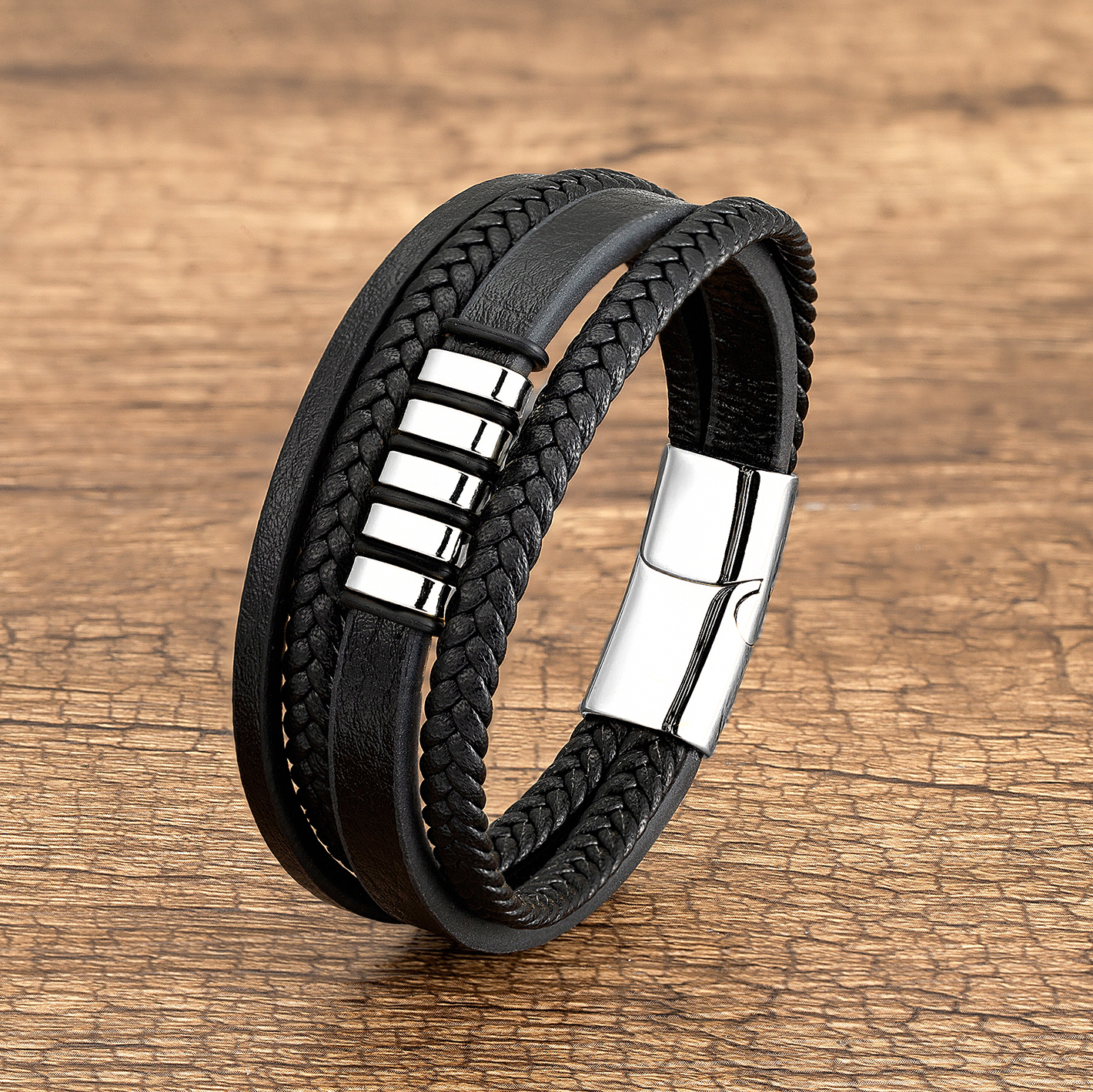 Klasyczny Design ręcznie tkane skórzane bransoletki mężczyźni zapięcie magnetyczne ze stali nierdzewnej Charms bransoletka na rękę Homme męska biżuteria prezenty