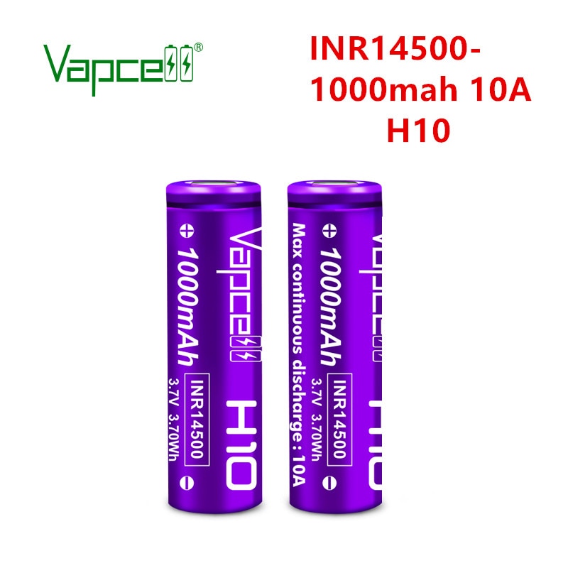2Pcs Vapcell Originele Lithium 3.7V Batterij Inr 14500 1000 Mah 10A H10 Oplaadbare Batterijen Voor Zaklamp/Power gereedschap
