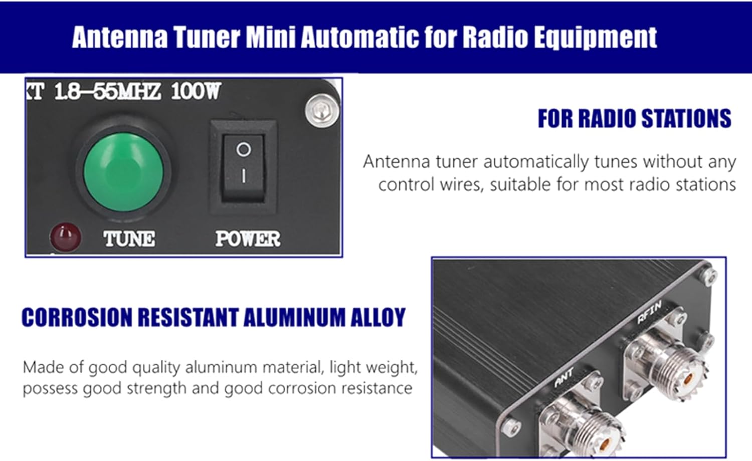 Antenna Tuner Mini Automatic Mini Antenna Tuner Antenna Tuner for Radio Equipment 1.8~55MHz 0.96IN with Housing ATU‑100